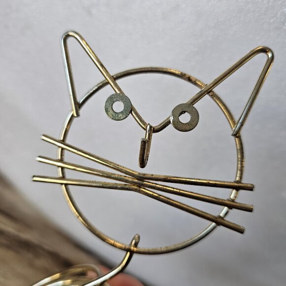 MCM Gold Brass Cat Letter Holder Coiled Wire Mail Organizer Card Keys‎ Holder - Picture 7 of 10
